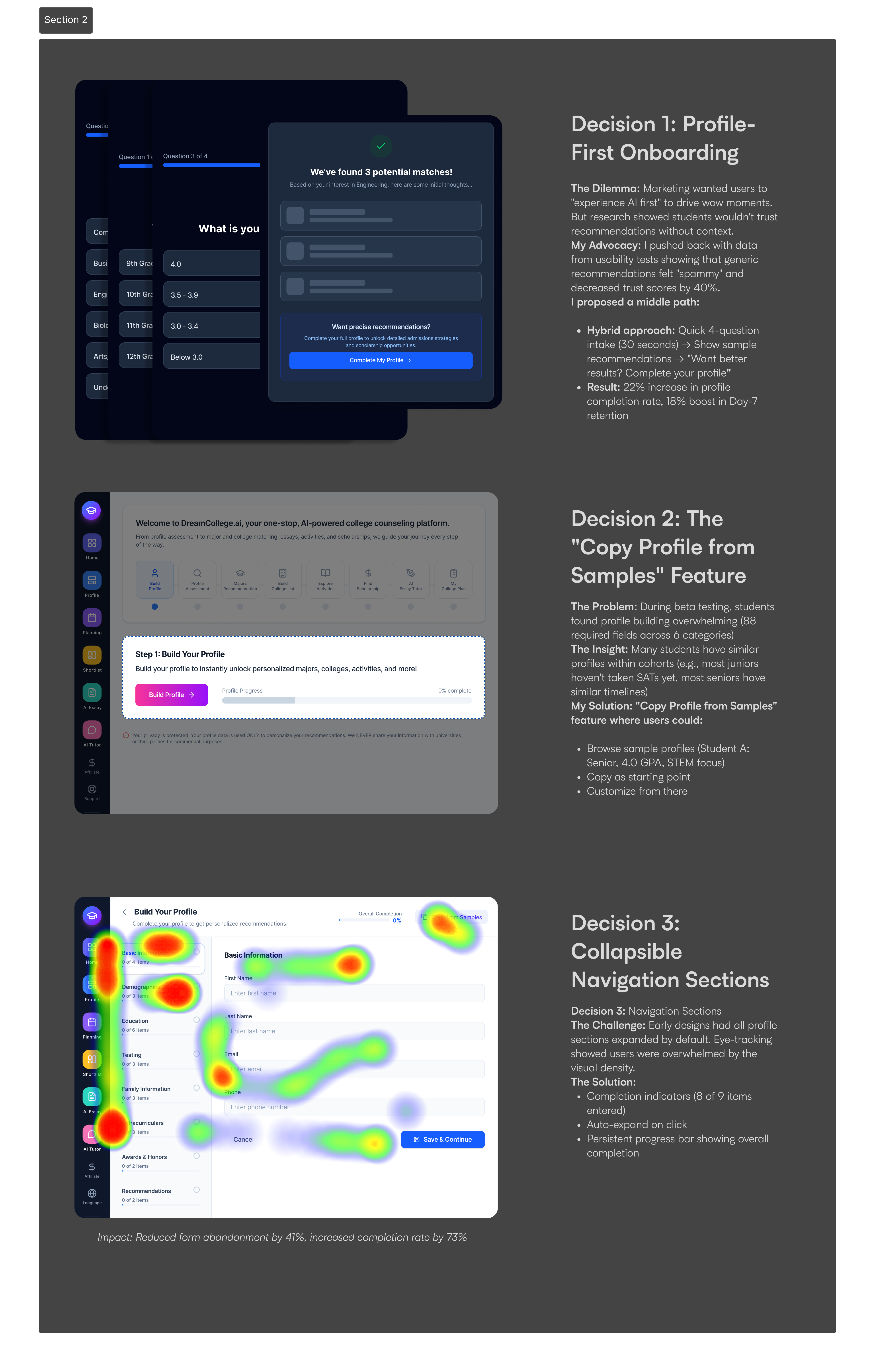 Three critical design decisions with heatmaps